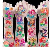 100+ Pièces Tatouage Ephemere Sirene, Tatouage Enfants 3 4 5-12 Ans Kit Tatouage Paillettes Enfant Gommettes Autocollantes Cadeau Fille Pinata Anniversaire Sirene Enfant Fille