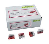 100 pièces Wago 2273-204 Boîte de jonction COMPACT Ø 0,5-2,5 mm², 4 pôles, cuivre, transparent/rouge