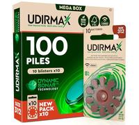100 Piles Auditives Taille 312 Marron PR41 Zinc-Air avec Technologie Dynamic Sonar Udirmax Eco Pack - 10 Blisters Écologiques de 10 Piles