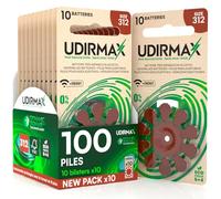 100 Piles Auditives Taille 312 PR41 (Marron) - Udirmax Zinc-Air avec Technologie Dynamic Sonar - Format Eco Pack - 10 Blisters Écologiques de 10 Piles