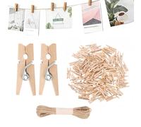 100 Pinces à Linge en Bois Naturel de 30mm avec Ficelle de Jute de 10 mètres décoration Murale DIY, créations artistiques