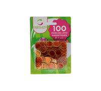 100 pions de loto magnetiques, Orange Fluo - Transparents, effet loupe - Marquage carton - Set Jetons aimantes bingo + carte