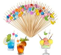 100 Piques Apéritif en Bois 12 cm, Pic Apéritif Design Mixte pour Cocktail et Finger Food, Brochette en Bois Décorative pour Buffet, Fête, Anniversaire et Dessert