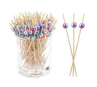 100 Piques Apéritif en Bois avec Perles Colorées Brochettes Réutilisables pour Cocktail, Noël et Fêtes Pic Aperitif Bois, Brochette en Bois Écologique, Pic à Brochette Festif
