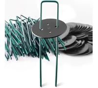 100 Piquets de Fixation en Acier Vert + 50 Rondelles Jadin Toile de Pillage Gazon Synthétique pour Anti Mauvaises Herbes