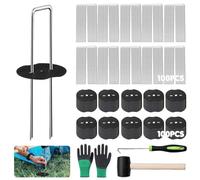 100 piquets de Jardin,avec 100 Rondelles Sardine,agrafes pour Toile de paillage,Sardines Camping,Sardines de Fixation pour geotextile De Fixation De Toile De Paillage,galvanisé ancrage au Sol