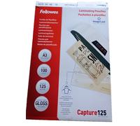 Lot de 100 Pochettes à plastifier Fellowes 125 microns A3 (Transparent Brillant)