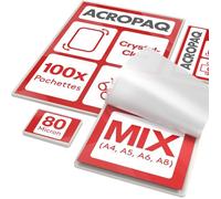 100 Pochettes De Plastification Mix A4 A5 A6 A8, 80 Microns, Finition Brillante