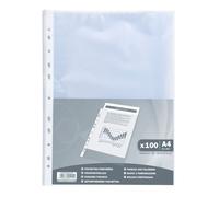 Exacompta Pochettes perforées A4 transparentes polypropylène 4/100e grainées 11 trous - Lot de 100