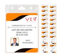 100 Porte Badge Transparent PVC Souple Vertical 9x12cm - Intérieur 8x9,5cm | Réutilisable avec ouverture supérieure sans fermeture. Thermosoudure sur les deux côtés et le fond. 3 œillets renforcés