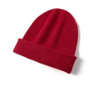 100% Pur Cachemire Bonnet Double épaisseur pour Femmes et Hommes, Bonnet d'hiver Chaud et Doux Unisexe à tête de Crâne Côtelée (FR/ES, Alpha/Lettres, Taille Unique, Rouge)