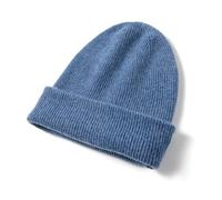100% Pur Cachemire Bonnet Double épaisseur pour Femmes et Hommes, Bonnet d'hiver Chaud et Doux Unisexe à tête de Crâne Côtelée (FR/ES, Alpha/Lettres, Taille Unique, Bleu)