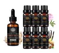 100% Pure Coconut Vanilla huile essentielle Set pour diffuseur, 100% Pure graines de courge Huile, 7x10ml aromathérapie Ambre Huiles Set-pivoine,aiguilles de pin,vanille,Musc Blanc huiles pour Massage