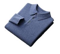 100% Pure Laine Mérinos Homme Col Polo Pull Automne Hiver Mode Tricoté Homme Pull Pull Blue XL