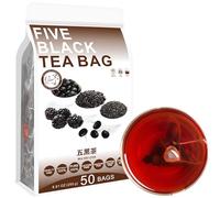 100% Pure Natural Herbal Tea, Five Black Tea Bag, 250g/8.81oz (5g*50bags) 五黑茶 sésame noir, soja noir, Goji noir, mûrier, riz noir, sans caféine, sans additifs, sans OGM