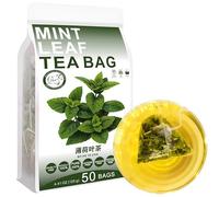 100% Pure Natural Herbal Tea, Mint Leaf Tea Bag, 125g/4.4oz (2.5g*50bags), 薄荷叶茶 thé à la menthe, feuilles de menthe fraîche aux feuilles de pin (menta Piperita), sans caféine, sans additifs, sans OGM