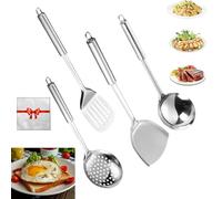 100% Pure Titanium Spatula, Titanium Cooking Spatula, Cookware Kitchen Essentials Cooking Utensils Set Kitchen, Accessories, Spatula,Skimmer Dipper Turner,Titanium Cutlery (4PCS)