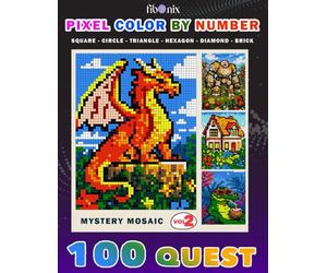 100 Quest: Mystery Mosaic Pixel Color by Number (Vol 2): A Relaxing Color by Code Challenge for Adults and Teens - Mystery Coloring for Stress Relief and Mindfulness