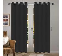 100% Rideau Occultant 140 x 130 cm Isolant Anti Froid Chaleur, Satiné Rideau Occultant Thermiques Design Moderne à Oeillets, Plusieurs Tailles pour Chambre Adulte Salon, Noir