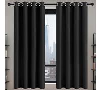 100% Rideau Occultant 151 x 168 cm Rideau Thermique Isolant Anti Chaleur Lin Thermique Isolant Design Moderne à Oeillets, Plusieurs Tailles pour Salon Chambre, Noir