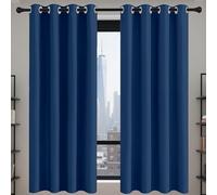 100% Rideau Occultant 159 x 177 cm Rideau Thermique Isolant Anti Chaleur Lin Thermique Isolant Design Moderne à Oeillets, Plusieurs Tailles pour Salon Chambre, Bleu Foncé