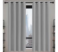 100% Rideau Occultant 163 x 175 cm Rideau Thermique Isolant Anti Chaleur Lin Thermique Isolant Design Moderne à Oeillets, Plusieurs Tailles pour Salon Chambre, Gris Clair