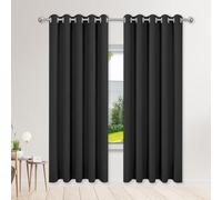 100% Rideau Occultant 240 x 240 cm Isolant Anti Froid Chaleur, Satiné Rideau de Chambre Design Moderne à Oeillets, Plusieurs Tailles pour Maison Chambre, Noir