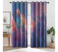 100% Rideau Occultant À Œillets Thermique Isolant Opaque pour Chambre Salon Fenêtre Moderne Art Nuages Couleur Rideau Coulissant Anti-Bruit Économie D’Énergie 140L X 145H Cm (2 Panneaux)