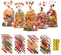 100 Sachet Bonbon Noel En Cellophane, 4 Styles Sachet Transparent Bonbon Et Biscuit Avec Père Noël Pour Emballage Cadeau, Petit Sac Cadeau Pour Biscuit, Bonbon, Popcorn, Sucette, 28x14cm