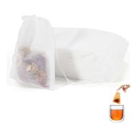100 sachet the a remplir jetable avec cordon de serrage 7 x 9 cm, sachets de thé, infuseur thé, filtre à thé, pour thé en vrac pour thé en vrac, épices, café (Blanc)