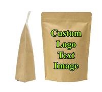 100 sachets d'emballage en papier kraft avec fermeture éclair, personnalisables avec logo et texte, pour matcha, café en grains, snacks, épices, thé, viande, pochettes de stockage Kraft Paper Bag