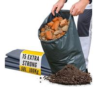 100 Sacs à Gravats Robustes 50L - Déchets de Jardin et Chantier | Sacs extra résistants gravats, terre, sable, déchets de jardin, compost, bûches - 50L - plastique 100μm - bricolage, débarras