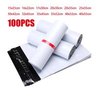 100 sacs d'expédition en polyéthylène blancs, auto-adhésifs, imperméables, pour envoi de courriers, emballage de vêtements, sacs express