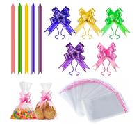 100 Sacs en Cellophane Transparent 10x15 cm Avec Fond avec 100 Nœuds Colorés Sachets Cadeaux en Plastique Résistant Pour Emballage de Bonbons, Chocolats & Cadeaux Idéal Anniversaire, Noël, Mariage