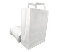 100 Sacs kraft blanc à poignées plates 11 LITRES : 35 cm haut x 26 large x 12 cm soufflet un cabas boutique élégant, solide, renforcé et résistant. Idéal comme cabas boutique, sac cadeau