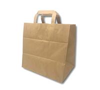 100 Sacs Papier à fond large kraft marron écru avec poignée 11 litres largeur 26 cm, hauteur 25 cm, soufflet 17- cabas à anse plate solide, résistant papier 70g non imprimé ref UGSE12PP1F (100)