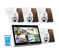 【100% sans Fil+PTZ】 Hiseeu 4MP Kit Camera Surveillance WiFi Solaire avec 10" Moniteur 1TB HDD, 10CH NVR 4MP Video Surveillance Exterieur Solaire Vision Nocturne Couleur,PIR Détection Sirène Alarm IP66