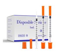 100 seringues à insuline stériles jetables orange de 1 ml/cc 30G 8 mm avec aiguille de 5/16 po, emballées individuellement pour l'alimentation des animaux de compagnie 100pcs