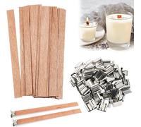 100 Sets Wooden Candle Wick With 50 Metal Bases,5 Inch Trimmable Wooden Candle Wick For Making Scented Candles,Wicks Accessories