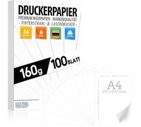 100 Sheets Of Printer Paper 160 G/M² Premium Pure White Paper Din A4 21 X 29.7 Cm For Printer White Unprinted For Photography, Application, Made In Germany