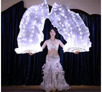 100% Soie LED Ventilateur de Danse du Ventre Accessoires de Performance de Danse du Ventre Ventilateurs de Danse du Ventre pour la Danse Performance de scène en Plein air 1 Paire,B