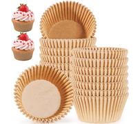 100 Standard Caissette Muffins Papier,Cupcakes Naturel Moule Muffins Papier,Parchemin Résistant à la Graisse & Non Blanchi pour pâtisserie,desserts,anniversaires,Halloween,fêtes (marron)