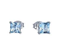 100% Sterling Silver Blue Topaz Women Earrings For Bride Fine Jewelry Square Zircon Wedding Stud Earrings