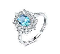 100% Sterling Silver Solid Aquamarine Blue Toapz Gemstone Wedding Engagement s Ring Fine Jewelry