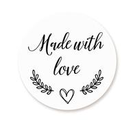 100 STICKERS 'Made with love' Autocollants,40MM ROND Etiquettes - Branche rustique et motif coeur pour faveurs de bombonieres/Mariage/Baptême/Noël/Cadeaux/cuisine/cartes/Scrapbooking - UNI 316