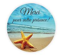 100 STICKERS Merci pour votre présence! Autocollants Merci Mariage d'océan - Plage et étoile de mer étiquettes, 40MM ROND Joints d'enveloppe pour faveurs de Mariage Craft Labels/dragees - UNI 311