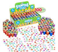 100 Tampons Assortis pour Enfants Auto-Encreurs (50 Modèles Différents, en Plastique, Dinosaures, Zoo Safari) pour Oeufs de Pâques, Cadeaux