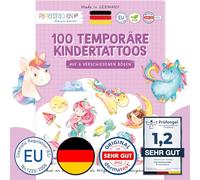 100 Tatouages à coller - Tatouages pour enfants sans danger pour la peau - motifs adaptés aux enfants - à offrir pour un anniversaire ou une idée de cadeau - végétalien. Sirène