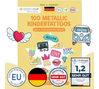 100 tatouages métalliques à coller - tatouages pour enfants respectueux de la peau - Summerjam - motifs cool - comme cadeau d'anniversaire ou idée de cadeau - végétalien - testé par le TÜV.