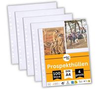 100 Transparent Collection Storage Pockets,Din A4,Translucent Punched Pockets,Divided Into 4 A6 Compartments,Transparent Plastic Pouch With Opening At The Top